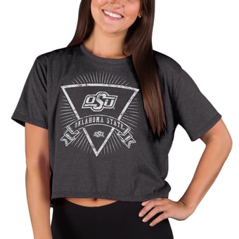 Women's Concepts Sport Charcoal Oklahoma State Cowboys Quest Knit Crop Top