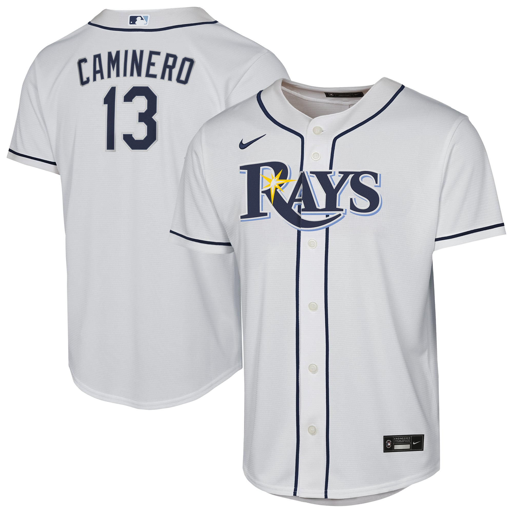 Youth Nike Junior Caminero White Tampa Bay Rays Home Replica Player Jersey