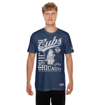 Men's New Era Navy Chicago Cubs  Oversized Throwback Distressed T-Shirt