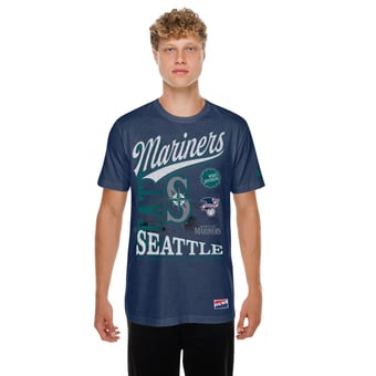 Men's New Era Navy Seattle Mariners  Oversized Throwback Distressed T-Shirt