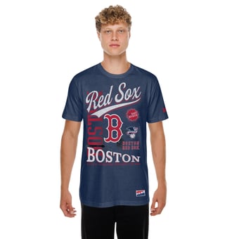 Men's New Era Navy Boston Red Sox  Oversized Throwback Distressed T-Shirt
