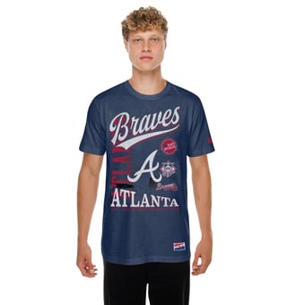 Men's New Era Navy Atlanta Braves  Oversized Throwback Distressed T-Shirt