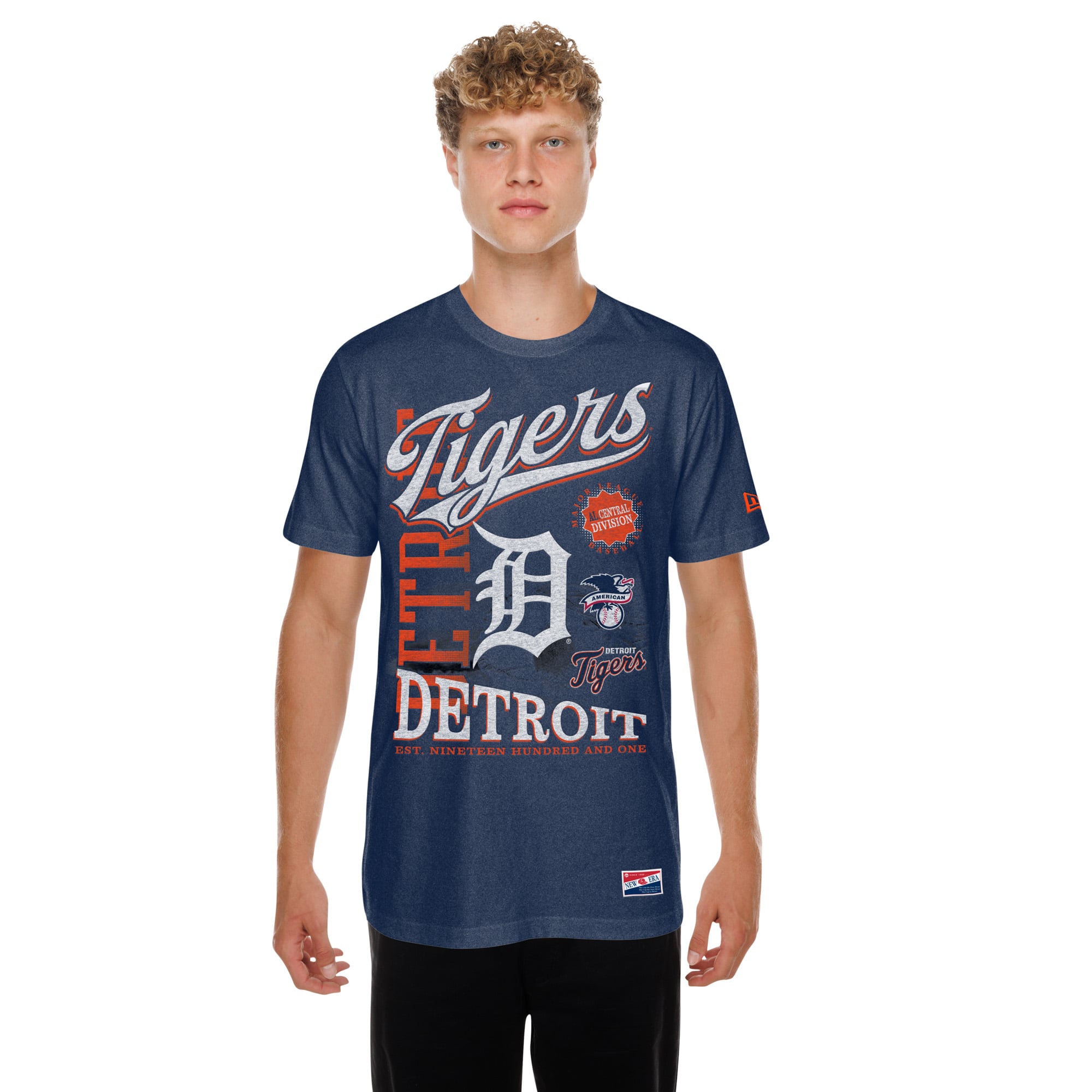 Men's New Era Navy Detroit Tigers  Oversized Throwback Distressed T-Shirt