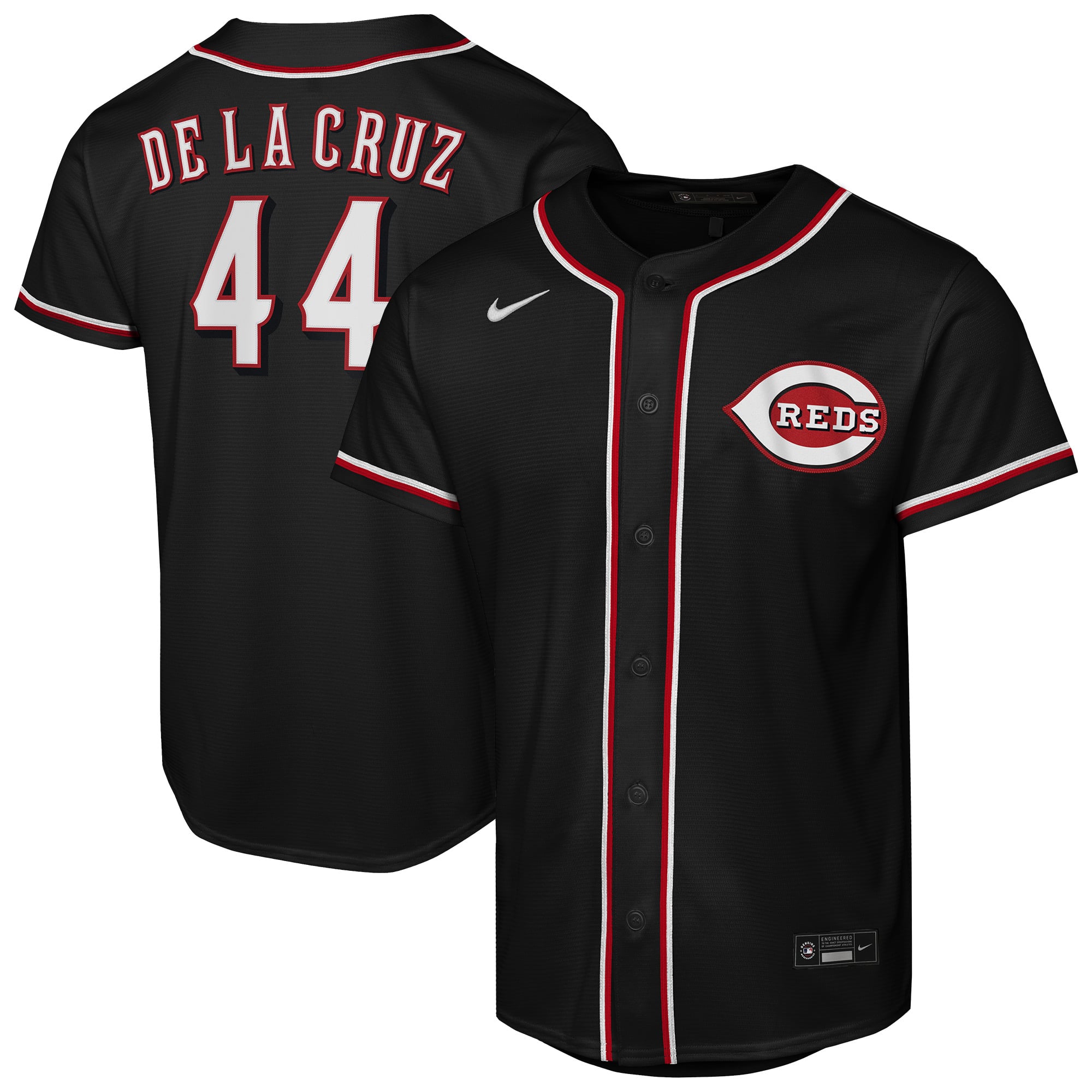 Youth Nike Elly De La Cruz Black Cincinnati Reds Fashion Replica Player Jersey