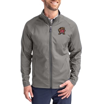Men's Cutter & Buck Gray Maryland Terrapins Primary Logo Adapt Eco Knit Raglan Full-Zip Jacket