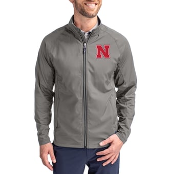 Men's Cutter & Buck Gray Nebraska Huskers Primary Logo Adapt Eco Knit Raglan Full-Zip Jacket