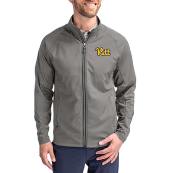 Men's Cutter & Buck Gray Pitt Panthers Primary Logo Adapt Eco Knit Raglan Full-Zip Jacket