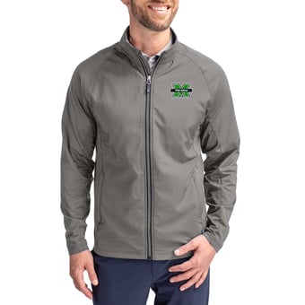 Men's Cutter & Buck Gray Marshall Thundering Herd Primary Logo Adapt Eco Knit Raglan Full-Zip Jacket