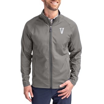 Men's Cutter & Buck Gray Villanova Wildcats Vault Logo Adapt Eco Knit Raglan Full-Zip Jacket