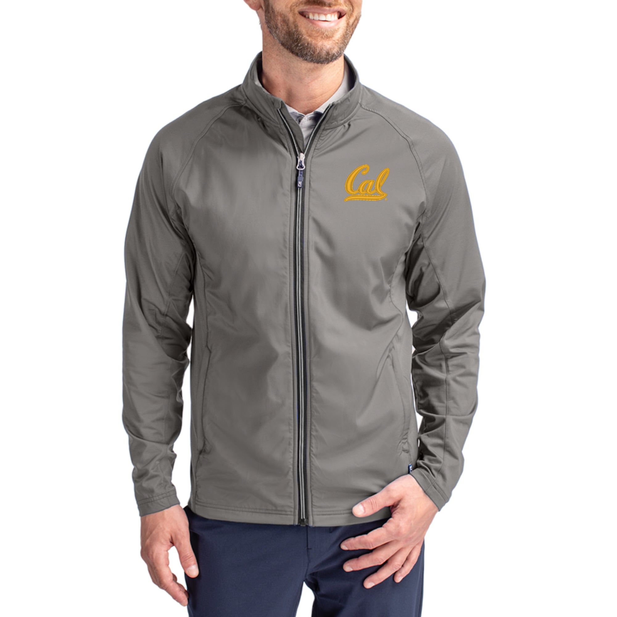 Men's Cutter & Buck Gray Cal Bears Primary Logo Adapt Eco Knit Raglan Full-Zip Jacket