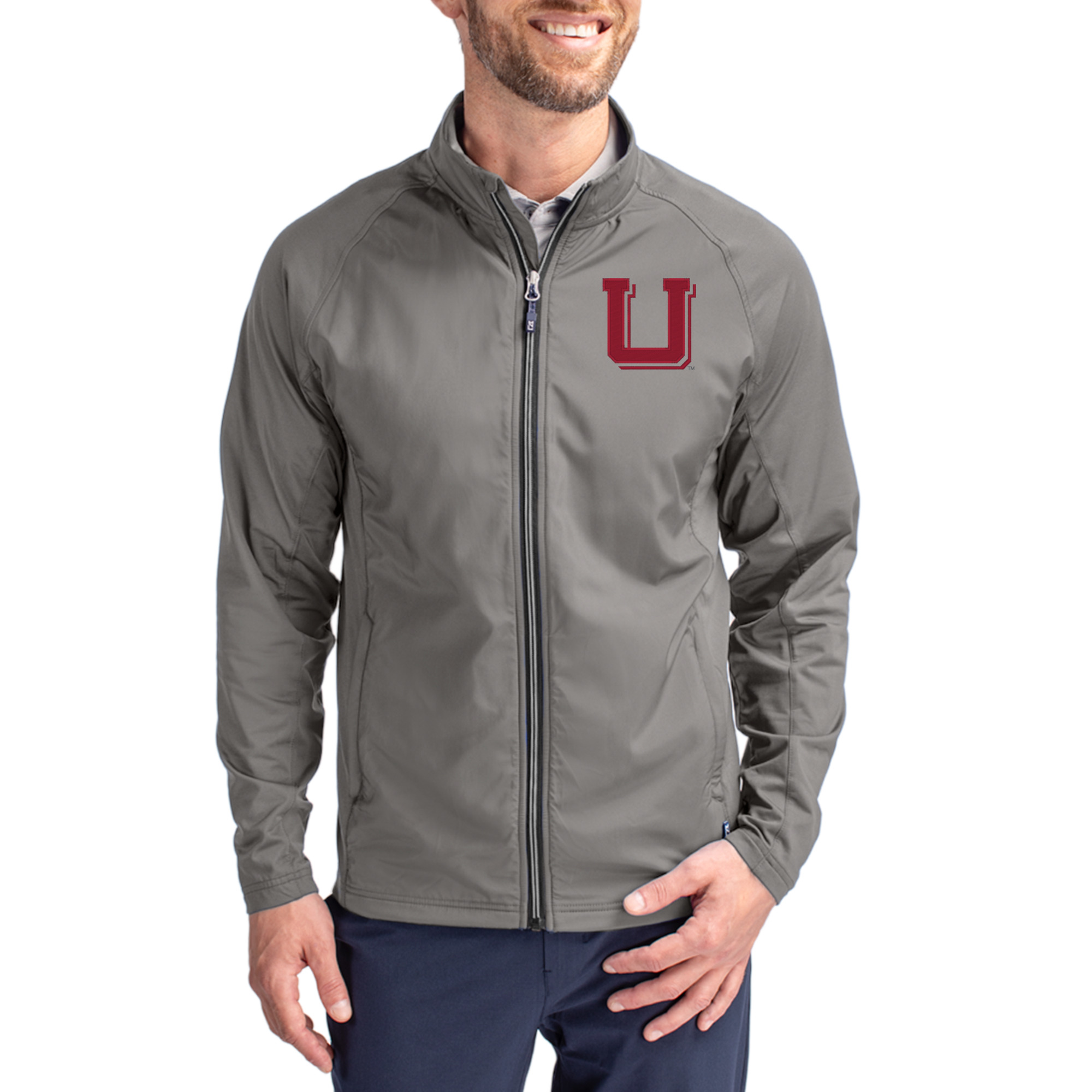 Men's Cutter & Buck Gray Utah Utes Vault Logo Adapt Eco Knit Raglan Full-Zip Jacket