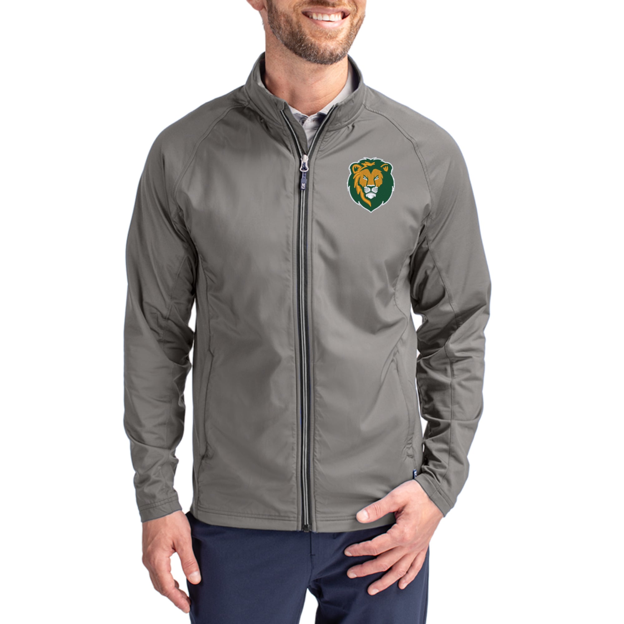 Men's Cutter & Buck Gray Southeastern Louisiana Lions Primary Logo Adapt Eco Knit Raglan Full-Zip Jacket