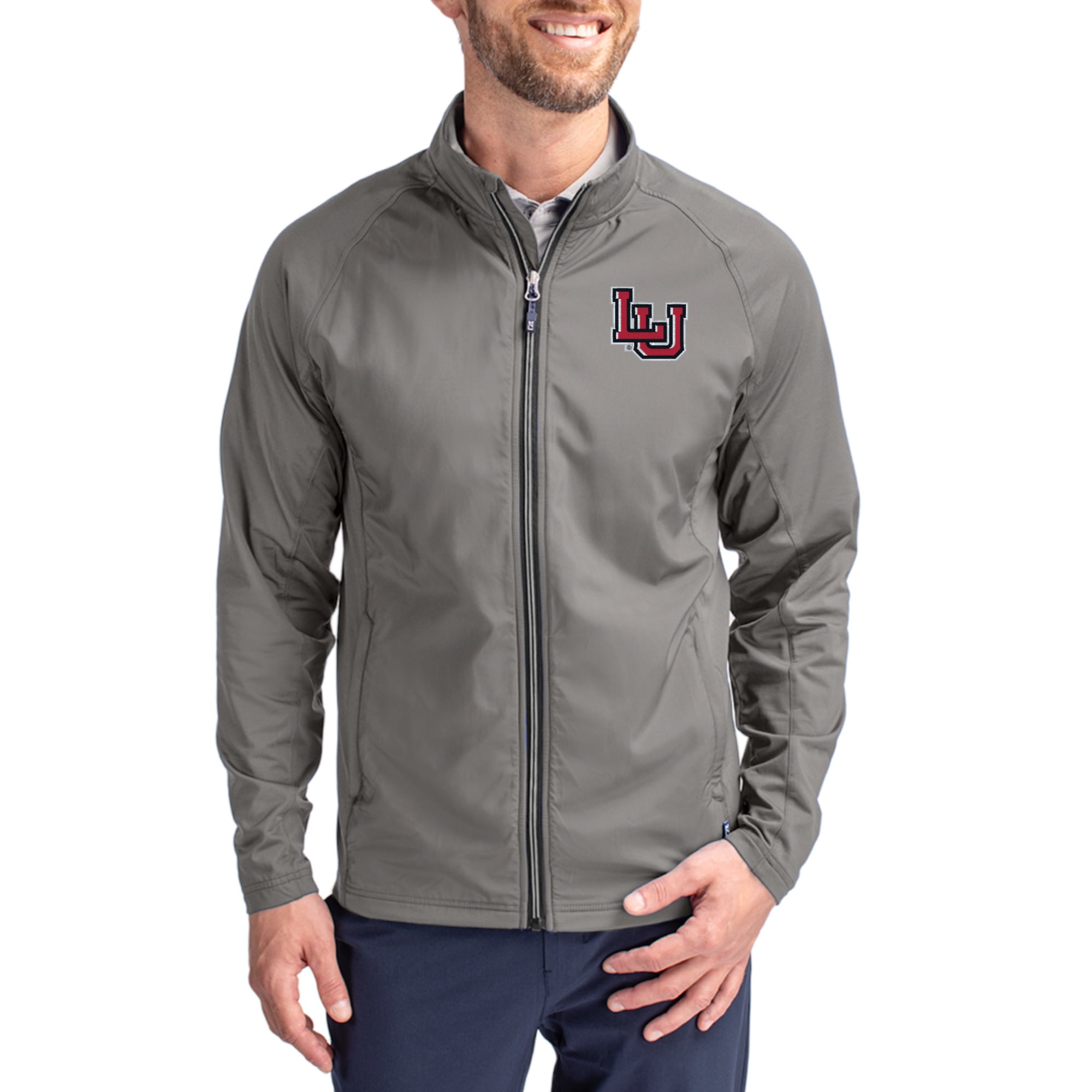 Men's Cutter & Buck Gray Lamar Cardinals Primary Logo Adapt Eco Knit Raglan Full-Zip Jacket