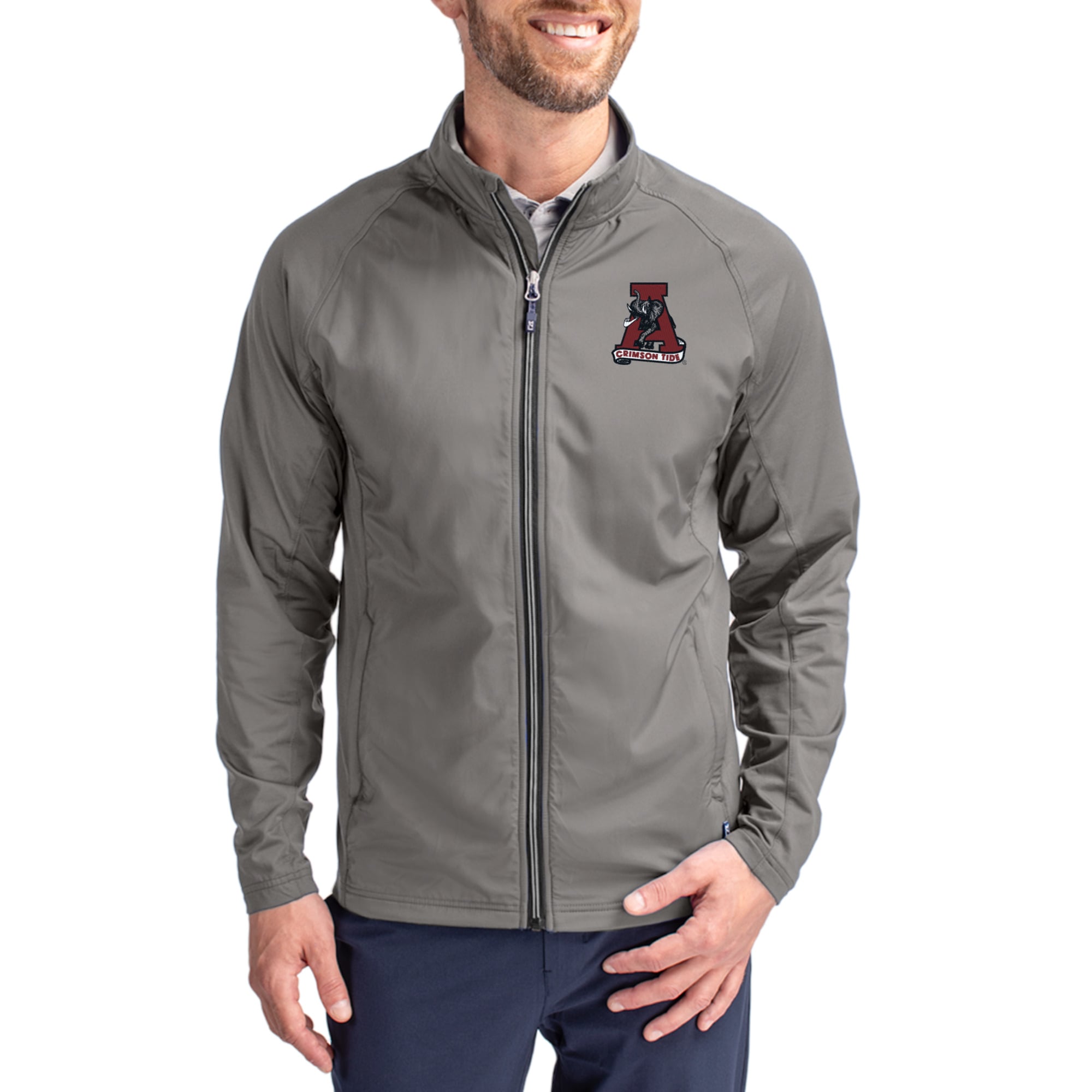 Men's Cutter & Buck Gray Alabama Crimson Tide Vault Logo Adapt Eco Knit Raglan Full-Zip Jacket