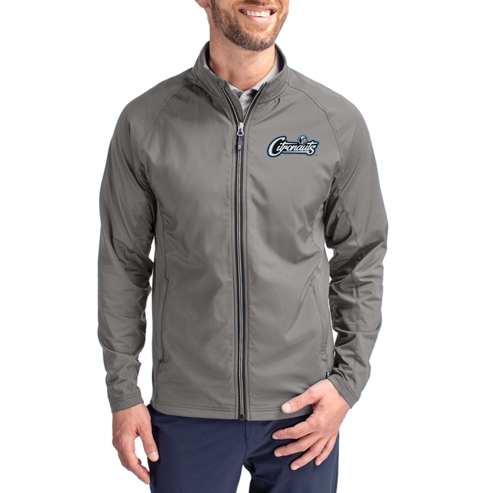 Men's Cutter & Buck Gray UCF Citronauts Primary Logo Adapt Eco Knit Raglan Full-Zip Jacket