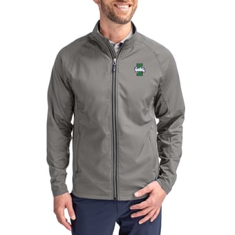 Men's Cutter & Buck Gray Idaho Vandals Primary Logo Adapt Eco Knit Raglan Full-Zip Jacket