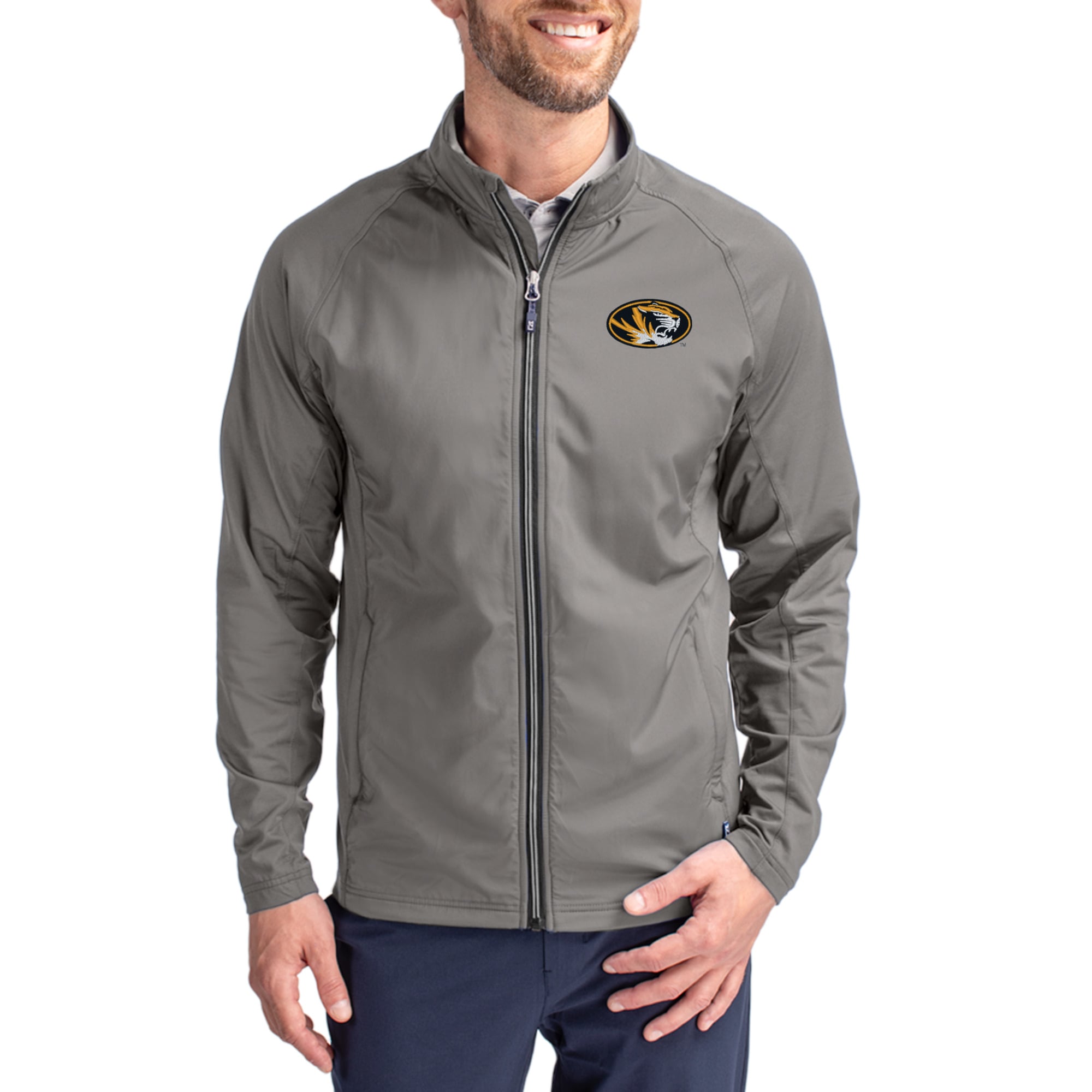 Men's Cutter & Buck Gray Missouri Tigers Primary Logo Adapt Eco Knit Raglan Full-Zip Jacket