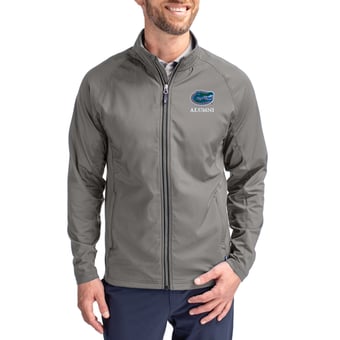 Men's Cutter & Buck Gray Florida Gators Alumni Logo Adapt Eco Knit Raglan Full-Zip Jacket