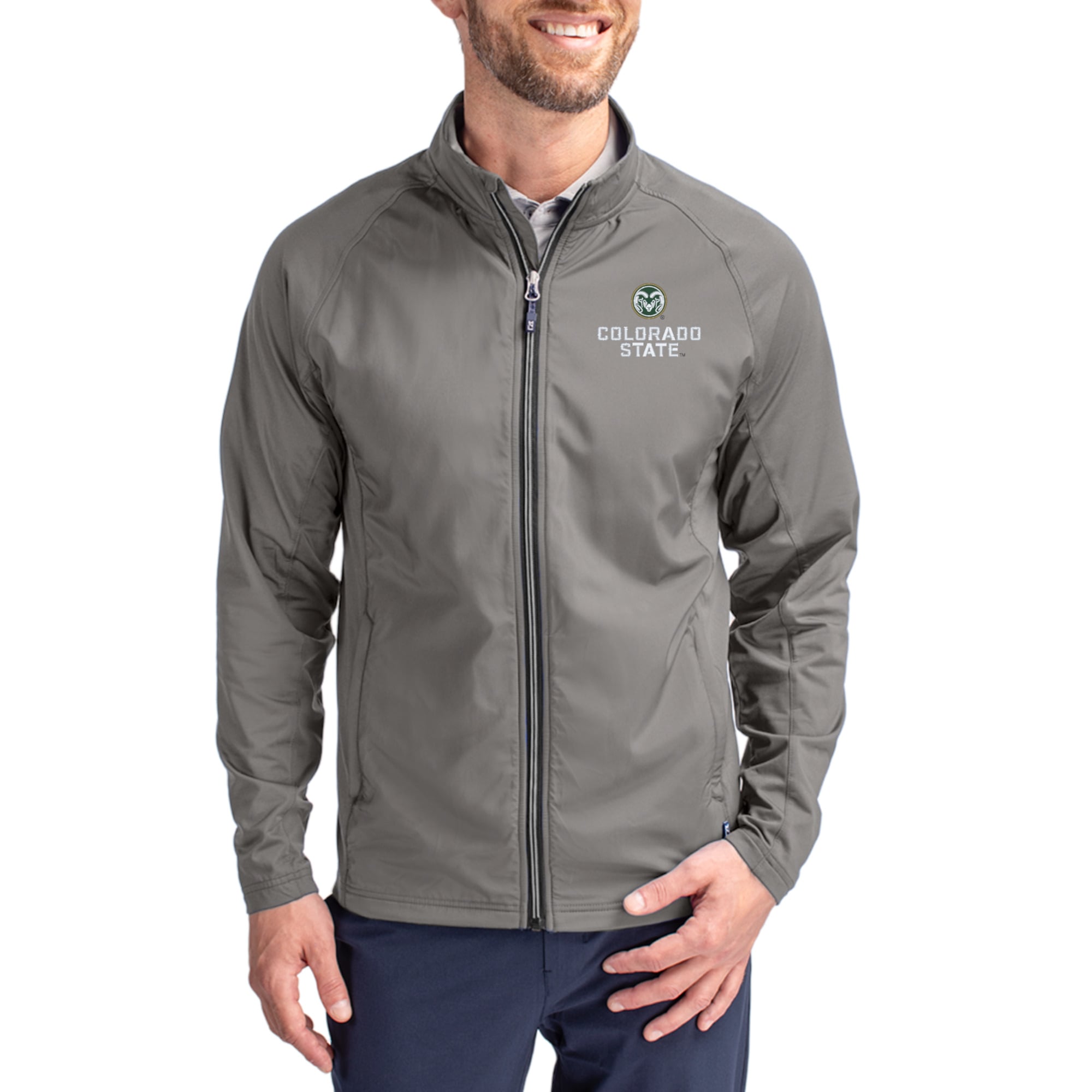 Men's Cutter & Buck Gray Colorado State Rams Primary Logo Adapt Eco Knit Raglan Full-Zip Jacket