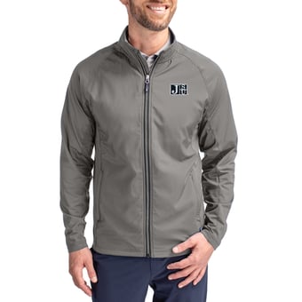 Men's Cutter & Buck Gray Jackson State Tigers Primary Logo Adapt Eco Knit Raglan Full-Zip Jacket