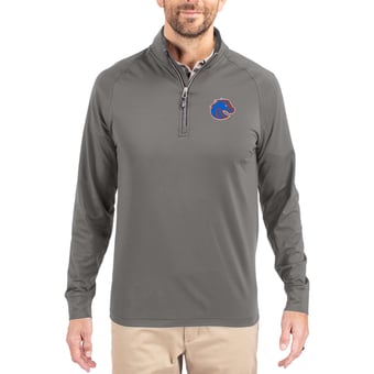 Men's Cutter & Buck Gray Boise State Broncos Primary Logo Adapt Eco Knit Stretch Raglan Quarter-Zip Pullover