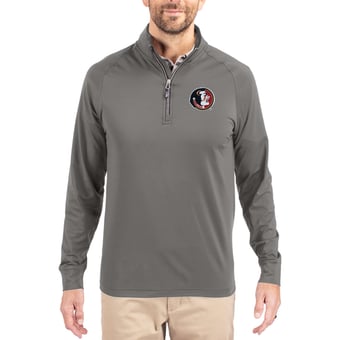 Men's Cutter & Buck Florida State Seminoles Vault Logo Adapt Eco Knit Stretch Raglan Quarter-Zip Pullover