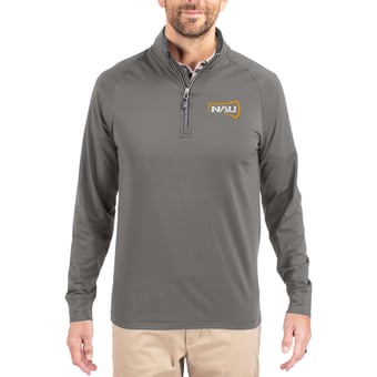 Men's Cutter & Buck Gray Northern Arizona Lumberjacks Primary Logo Adapt Eco Knit Stretch Raglan Quarter-Zip Pullover