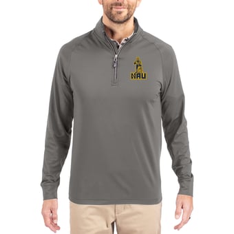 Men's Cutter & Buck Gray Northern Arizona Lumberjacks Vault Logo Adapt Eco Knit Stretch Raglan Quarter-Zip Pullover