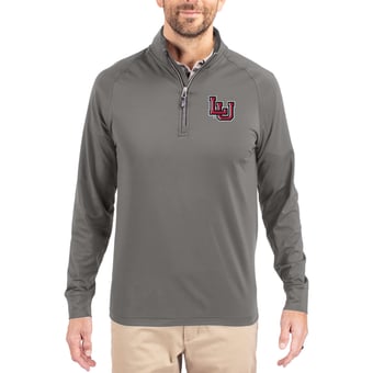 Men's Cutter & Buck Gray Lamar Cardinals Primary Logo Adapt Eco Knit Stretch Raglan Quarter-Zip Pullover