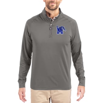 Men's Cutter & Buck Gray Memphis Tigers Primary Logo Adapt Eco Knit Stretch Raglan Quarter-Zip Pullover