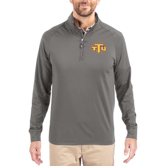 Men's Cutter & Buck Gray Tennessee Tech Golden Eagles Primary Logo Adapt Eco Knit Stretch Raglan Quarter-Zip Pullover