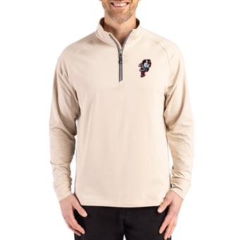 Men's Cutter & Buck Cream Ohio State Buckeyes Vault Logo Adapt Eco Knit Stretch Raglan Quarter-Zip Pullover