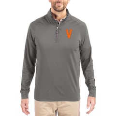 Men's Cutter & Buck Gray Virginia Cavaliers Vault Logo Adapt Eco Knit Stretch Raglan Quarter-Zip Pullover