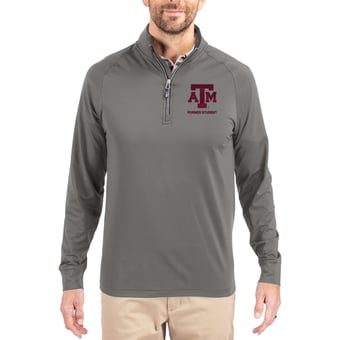 Men's Cutter & Buck Gray Texas A&M Aggies Alumni Logo Adapt Eco Knit Stretch Raglan Quarter-Zip Pullover