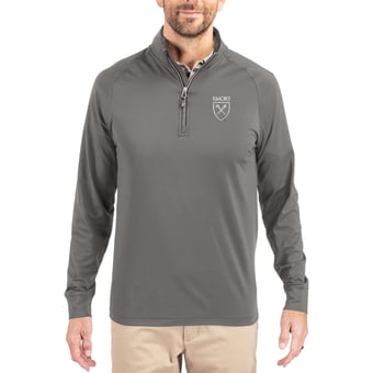 Men's Cutter & Buck Gray Emory Eagles Primary Logo Adapt Eco Knit Stretch Raglan Quarter-Zip Pullover