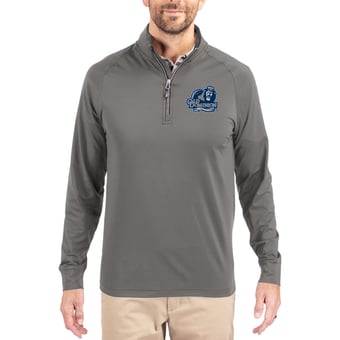 Men's Cutter & Buck Gray Old Dominion Monarchs Primary Logo Adapt Eco Knit Stretch Raglan Quarter-Zip Pullover