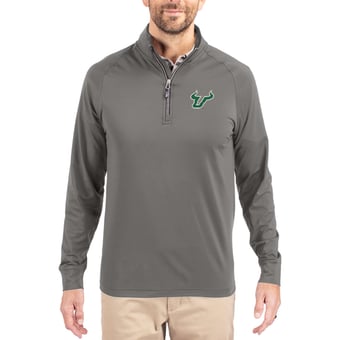 Men's Cutter & Buck Gray South Florida Bulls Primary Logo Adapt Eco Knit Stretch Raglan Quarter-Zip Pullover