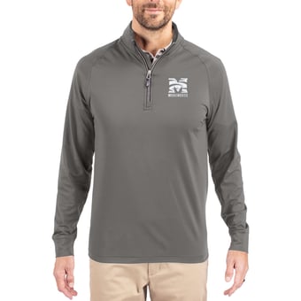 Men's Cutter & Buck Gray Morehouse Maroon Tigers Primary Logo Adapt Eco Knit Stretch Raglan Quarter-Zip Pullover