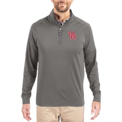Men's Cutter & Buck Gray Houston Cougars Primary Logo Adapt Eco Knit Stretch Raglan Quarter-Zip Pullover
