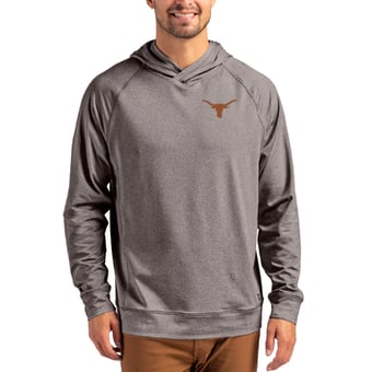 Men's Cutter & Buck Heather Charcoal Texas Longhorns Primary Logo Adapt Knit Raglan Pullover Hoodie