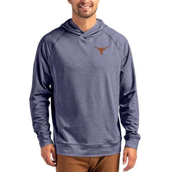 Men's Cutter & Buck Heather Navy Texas Longhorns Primary Logo Adapt Knit Raglan Pullover Hoodie
