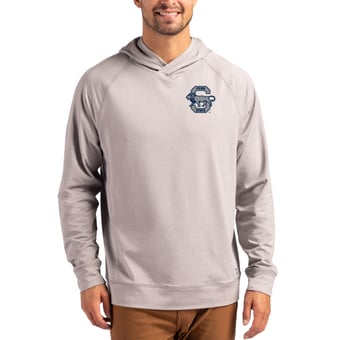 Men's Cutter & Buck Heather Gray Penn State Nittany Lions Vault Logo Adapt Knit Raglan Pullover Hoodie