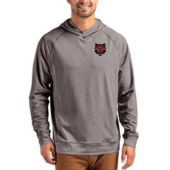 Men's Cutter & Buck Heather Charcoal Arkansas State Red Wolves Primary Logo Adapt Knit Raglan Pullover Hoodie