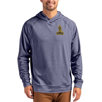 Men's Cutter & Buck Heather Navy Northern Arizona Lumberjacks Vault Logo Adapt Knit Raglan Pullover Hoodie