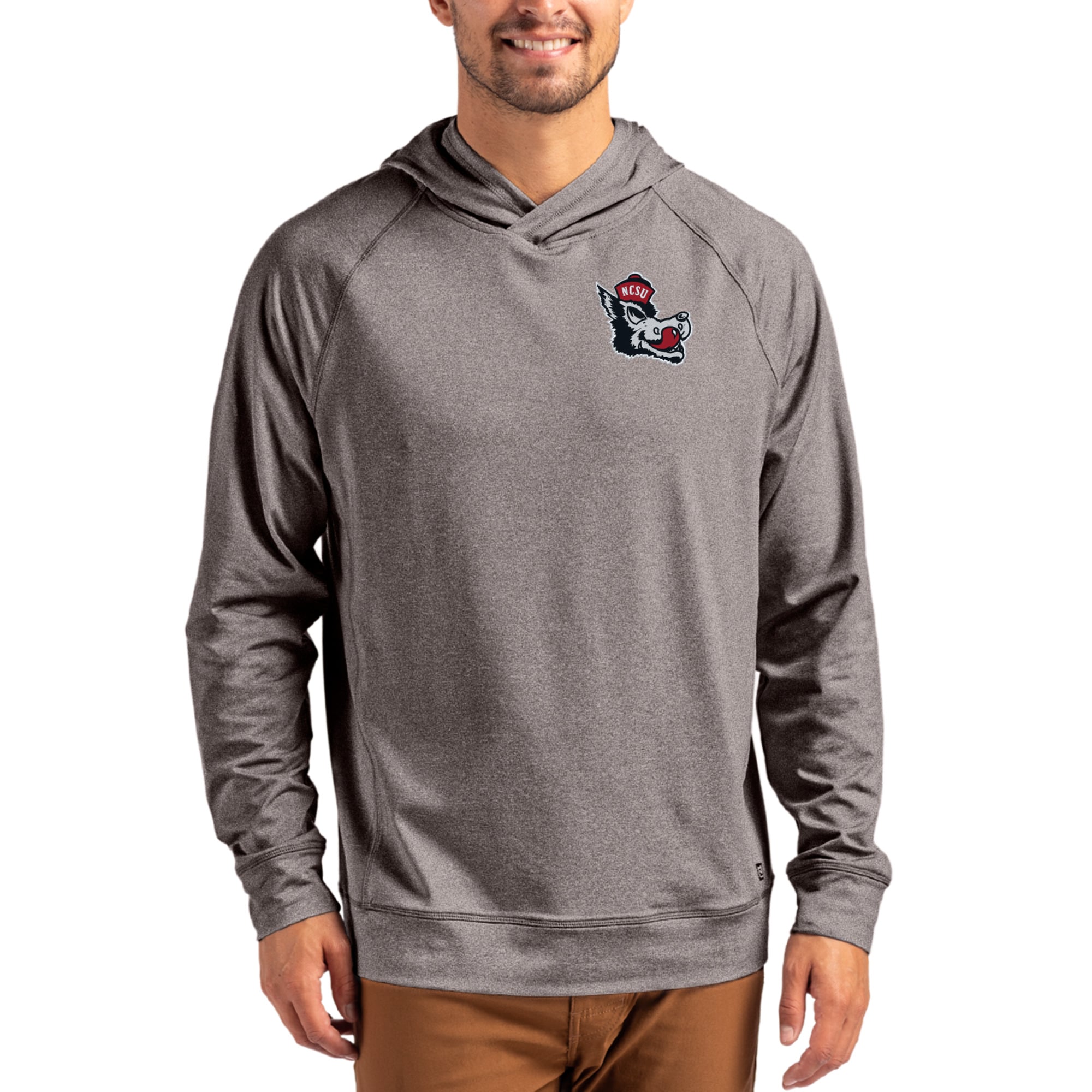Men's Cutter & Buck Heather Charcoal NC State Wolfpack Vault Logo Adapt Knit Raglan Pullover Hoodie