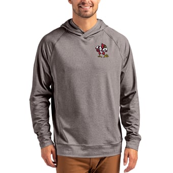 Men's Cutter & Buck Heather Charcoal Louisville Cardinals Vault Logo Adapt Knit Raglan Pullover Hoodie