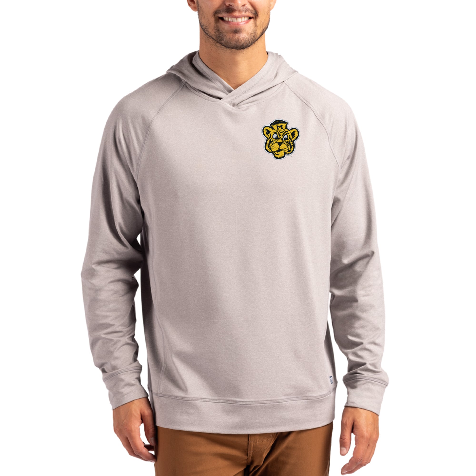 Men's Cutter & Buck Heather Gray Missouri Tigers Vault Logo Adapt Knit Raglan Pullover Hoodie