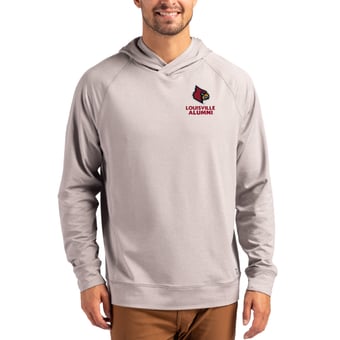 Men's Cutter & Buck Heather Gray Louisville Cardinals Alumni Logo Adapt Knit Raglan Pullover Hoodie