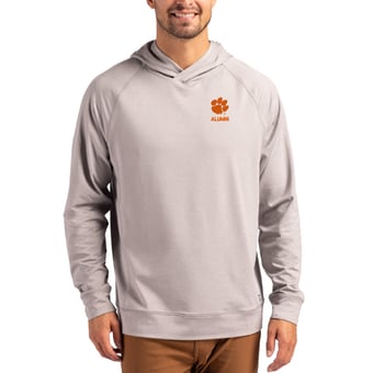 Men's Cutter & Buck Heather Gray Clemson Tigers Alumni Logo Adapt Knit Raglan Pullover Hoodie