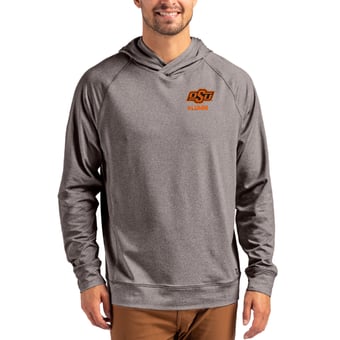 Men's Cutter & Buck Heather Charcoal Oklahoma State Cowboys Alumni Logo Adapt Knit Raglan Pullover Hoodie